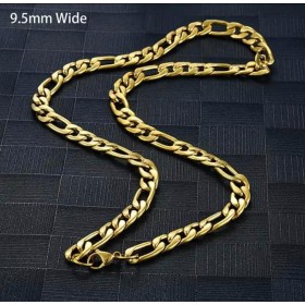 Tyk figaro kæde, 9,5 bred, 70 cm lang. Stål/guld