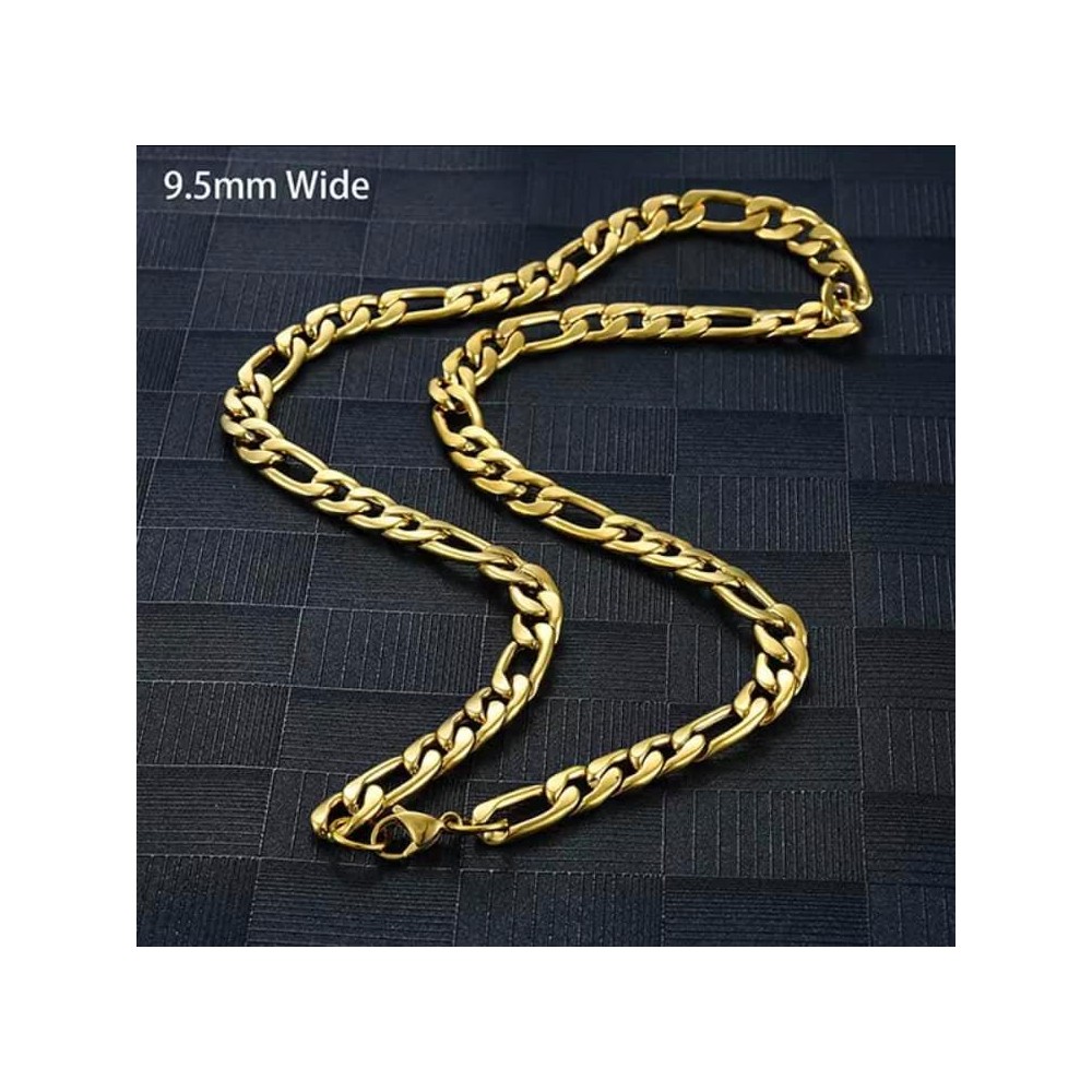 Tyk figaro kæde, 9,5 bred, 70 cm lang. Stål/guld