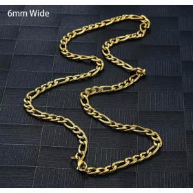 Figaro kæde, 8 mm bred, 60 cm lang. Stål/guld