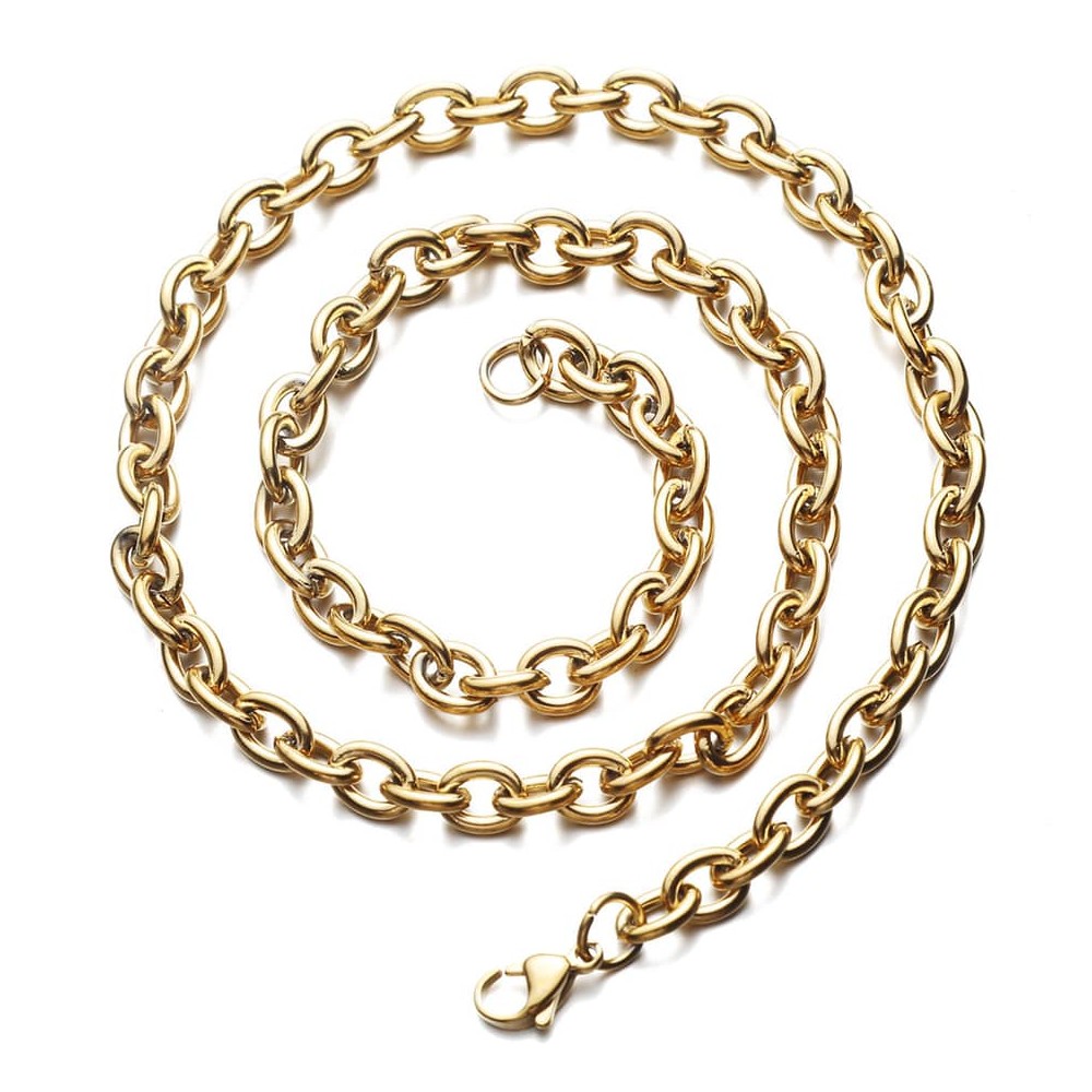 Anker kæde, stål/guld, 7 mm bred, 45 cm lang. Stål/guld