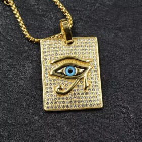 Stor plade med Horus øje. Egyptisk. Stål/14k guld