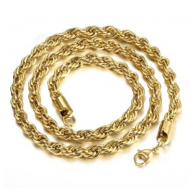 Lang twist kæde, 4 mm tyk, 80 cm lang Stål/14k guld