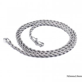 Twist kæde,stål/sølv. 4 mm tyk, 76,5 cm lang