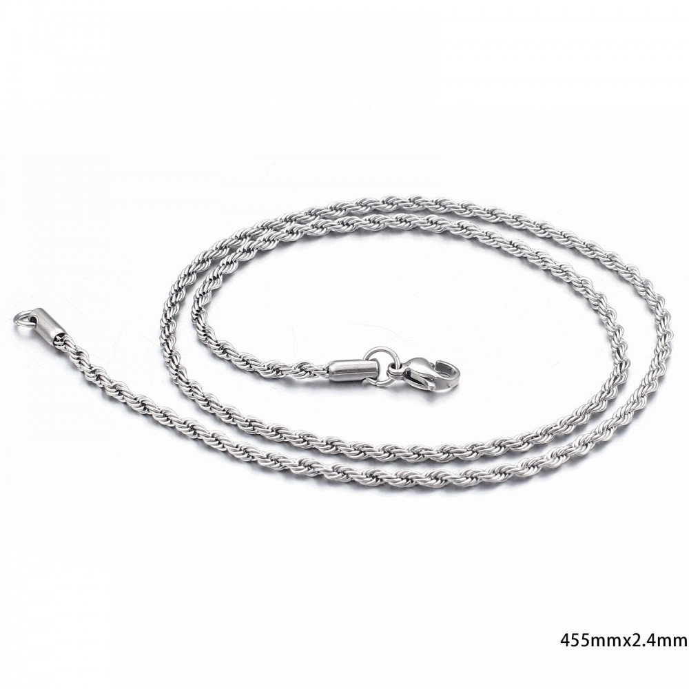Twist kæde,stål/sølv. 3 mm tyk, (vælg længde)