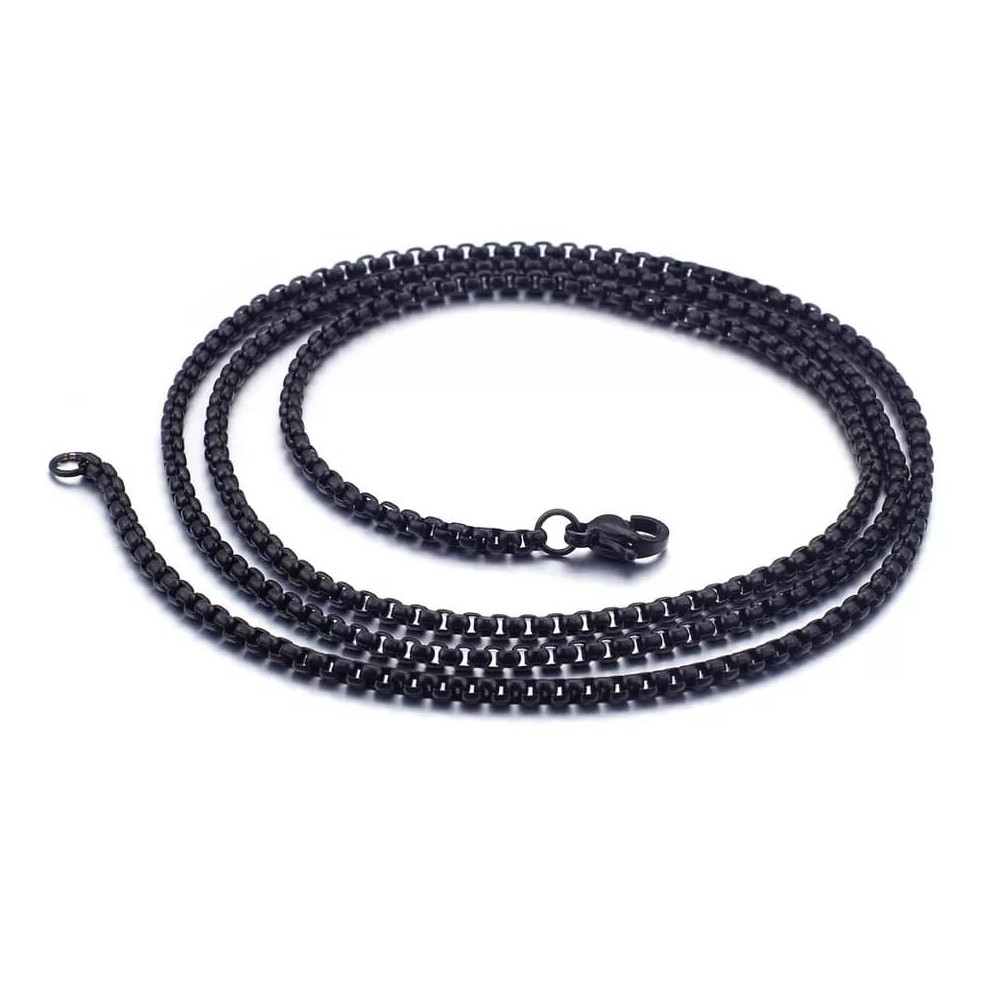 Box kæde sort/stål 3 mm tyk,70 cm lang