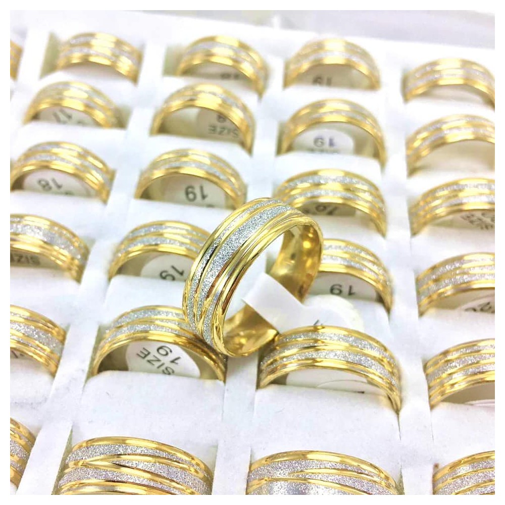 8 mm glitter ring med sølv. Stål/guld
