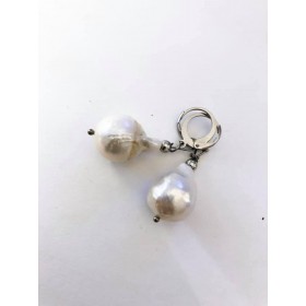 Large 2.5 cm baroque pearl earrings, surgical steel/silver