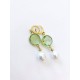 Grøn amethyst øreringe med perler. Stål/guld