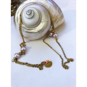 Kæde med 4 lilla perler (vælg længde) Stål/guld