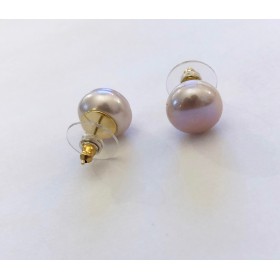 12 mm store lilla perle ørestikker. Stål/guld