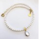 5-6 mm Perlekæde med smukt perle vedhæng. 43 cm lang. Stål/guld