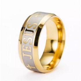 8 mm tyk jesus ring med kors. 2 farvet med stål/guld