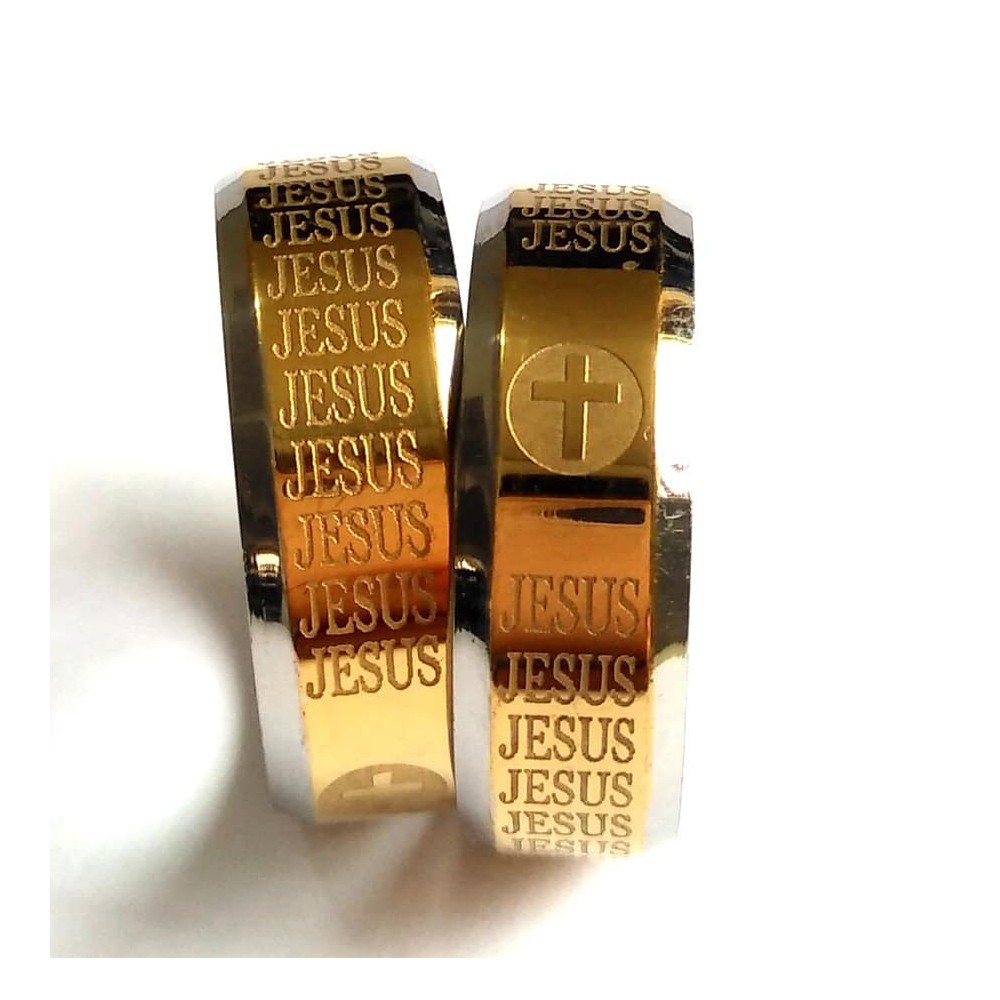 8 mm tyk jesus ring i stål/guld