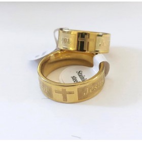 8 mm bred ring med jesus. Stål/guld