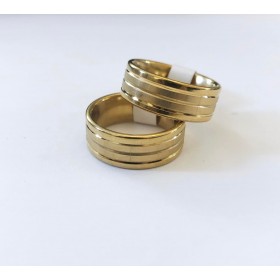 8 mm tyk ring med striber. Stål/guld