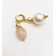 Øreringe med rosa kvarts og south sea shell perle. Stål/guld