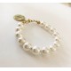 10 mm White south sea shell bracelet with round steel logo