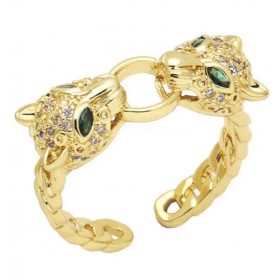 Panter ring, with two heads, goldfilled 18k gold. one size