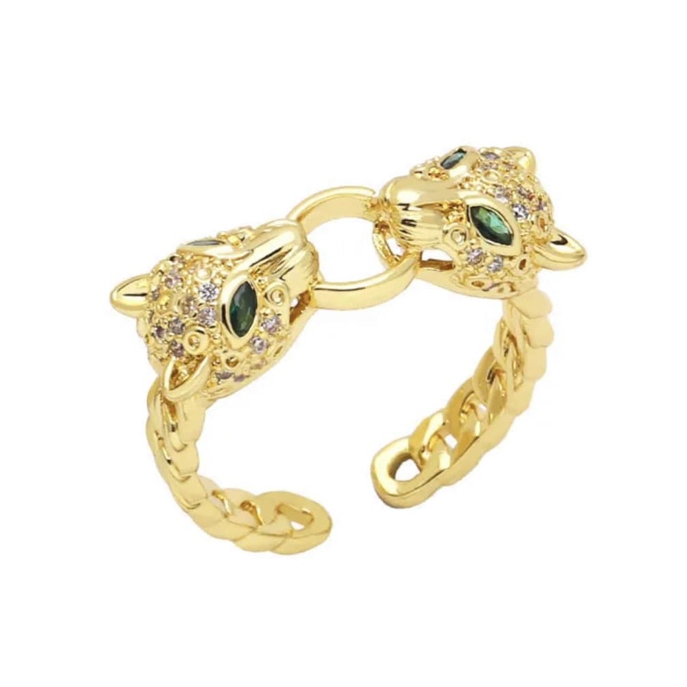 Panter ring, with two heads, goldfilled 18k gold. one size
