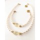 8 mm cream south sea shell pearl bracelet with big quartz.Steel/gold