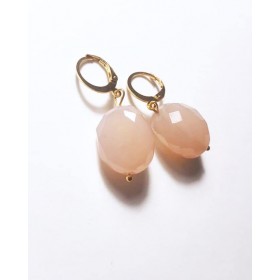 Large rose quartz earrings. Steel/gold