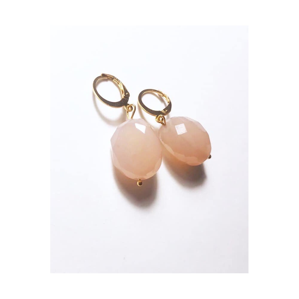 Large rose quartz earrings. Steel/gold