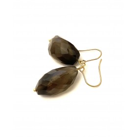 Large smoky quartz earrings, with hook. 3.5 cm. Steel/gold