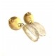 Big size clear quartz earrings with round gold earnut. Steel/gold