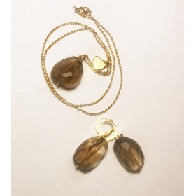 Smoky quartz set in surgical steel/gold