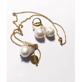 Baroque 2.5 cm pearls. Set. big pearls. Steel/gold