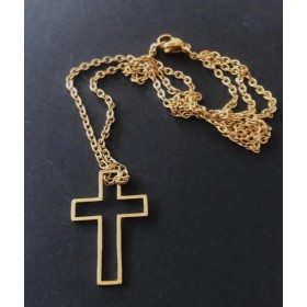 Cross, including chain. Steel/gold