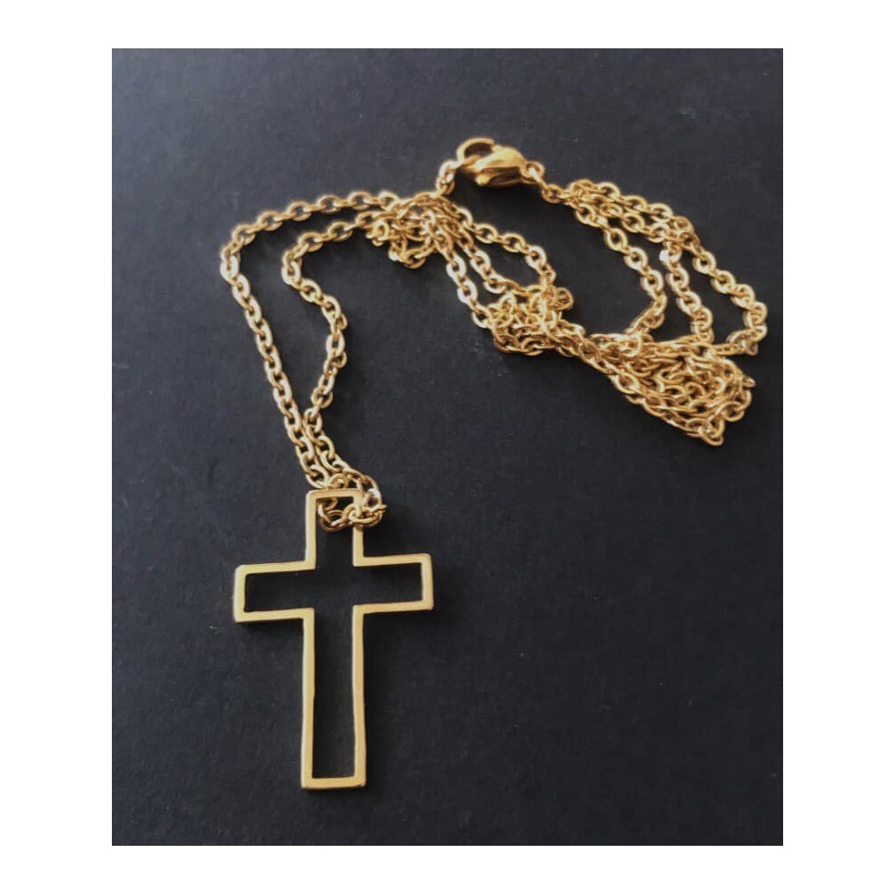 Cross, including chain. Steel/gold