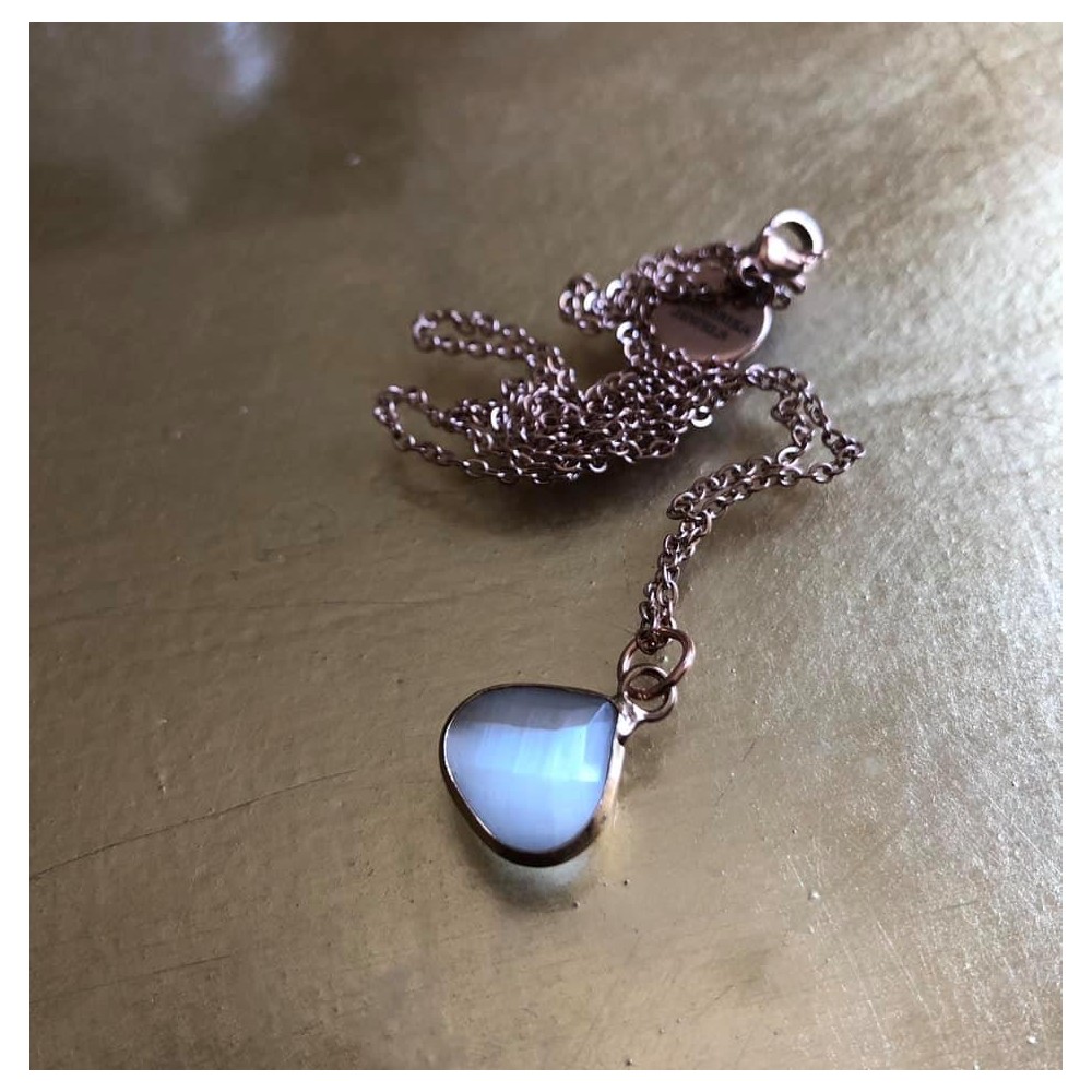 Moonstone pendant, including chain. Steel/red gold