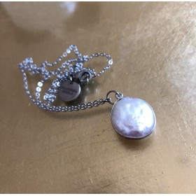 Pearl with silver, incl. steel chain